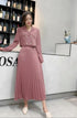 Women Classy Collar Down Crop Blazer With Pleated Long Skirts